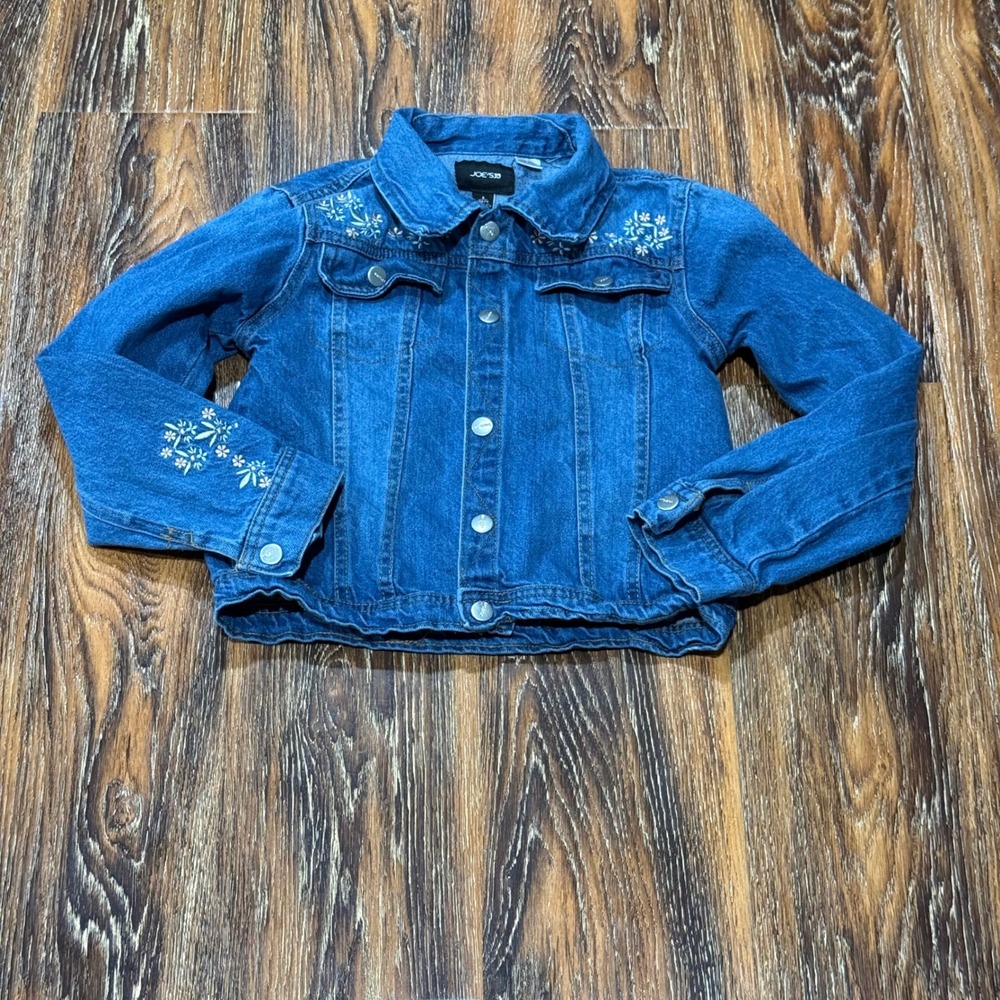 Joe's Jeans Girls Blue Denim Trucker Jacket Floral Embroidered Size 8 JGF258092